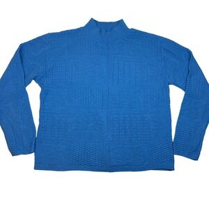 Carly Blake Blue Textured Knit Mock Neck Sweater Women's Petite Medium Icelandic